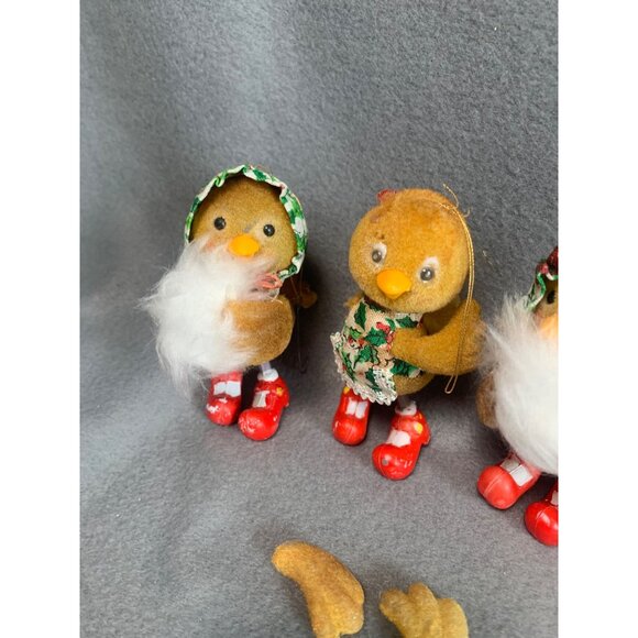 Vintage Morgan Inc. Fuzzy Christmas Bird Ornaments Set Of 4 with Red Boots - Picture 9 of 12